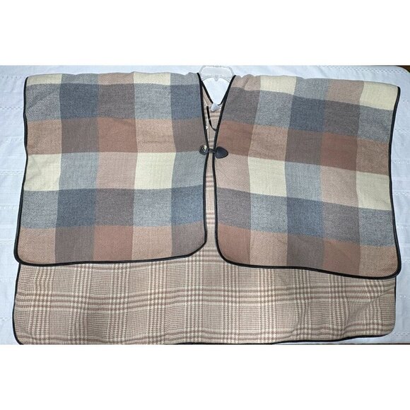 Liz Claiborne Plaid Poncho Cape Shawl Tweed New Equestrian Neutral Luxury OS - Picture 2 of 11